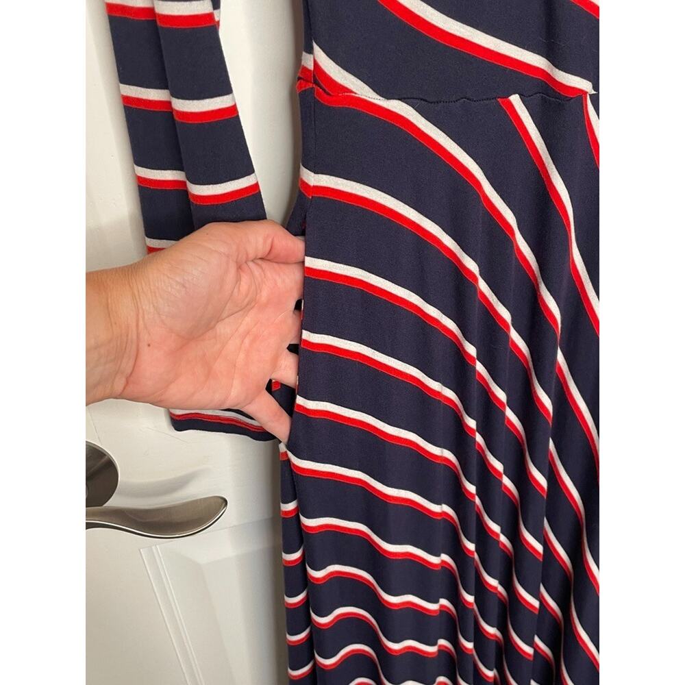 Boden Women's Faux Wrap Midi Dress 6R Navy Stripe Stretch Marine Preppy Coastal - Picture 5 of 11